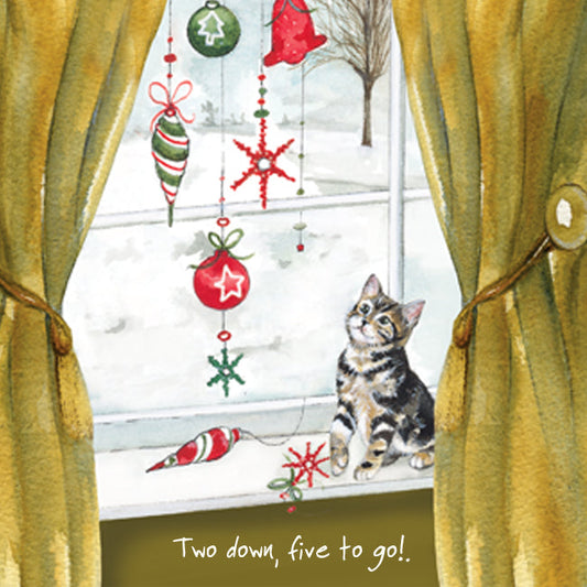 The Little Dog Laughed Christmas Card Cat TABBY KITTEN Minx