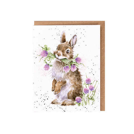 Wrendale Designs card The Wild Collection Rabbit HEAD CLOVER HEELS