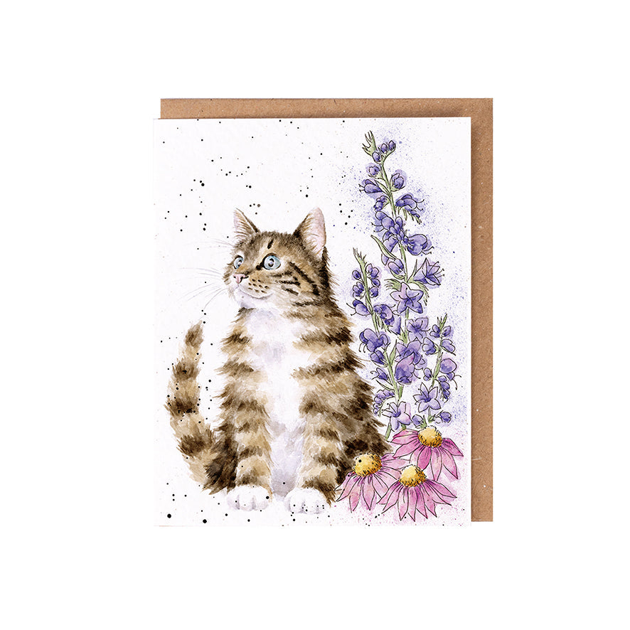 Wrendale Designs card The Wild Collection Cat WHISKERS and WILDFLOWERS