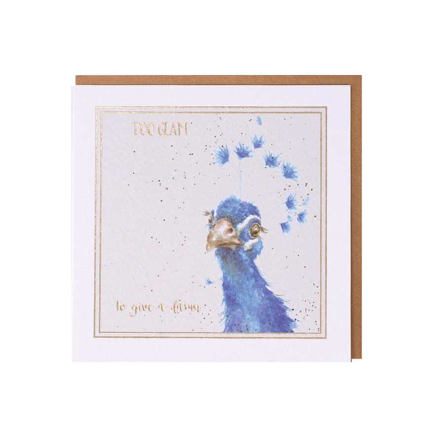 Wrendale Designs card Words of Wisdom Peacock TOO GLAM
