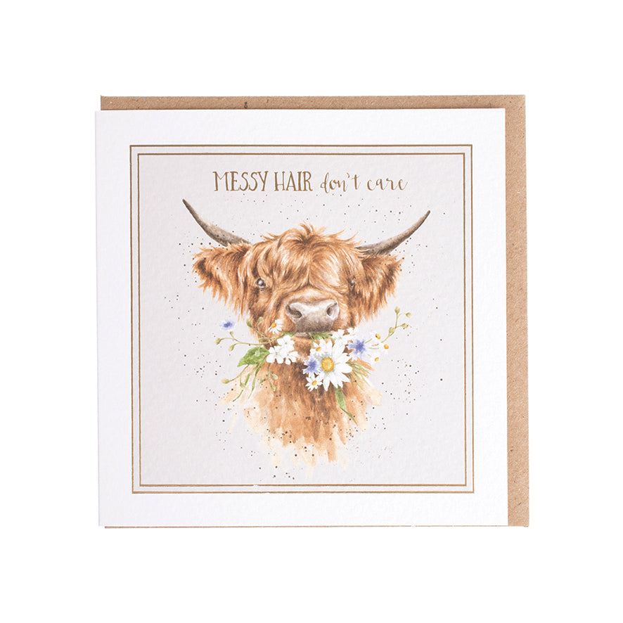 Wrendale Designs card Words of Wisdom Cow MESSY HAIR