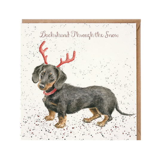 Wrendale Designs Christmas Card single DACHSHUND antlers