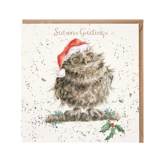Wrendale Designs Christmas Card single OWL santa hat