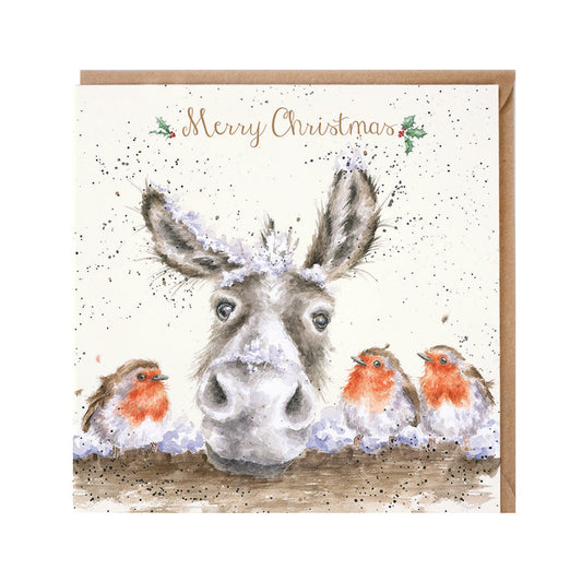 Wrendale Designs Christmas Card single DONKEY three robins