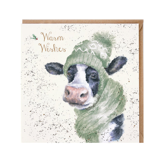 Wrendale Designs Christmas Card single COW FRIESIAN scarf beanie