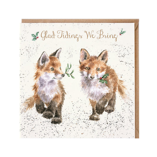 Wrendale Designs Christmas Card single FOX CUBS mistletoe holly