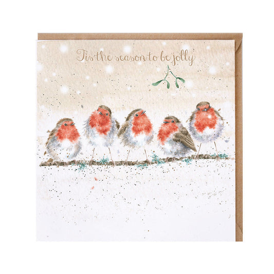 Wrendale Designs Christmas Card single ROBINS five singing