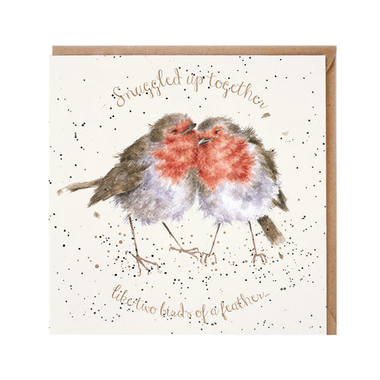 Wrendale Designs Christmas Card single ROBINS two snuggled