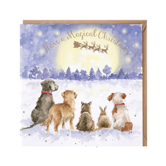 Wrendale Designs Christmas Card single DOGS, CAT & RABBIT