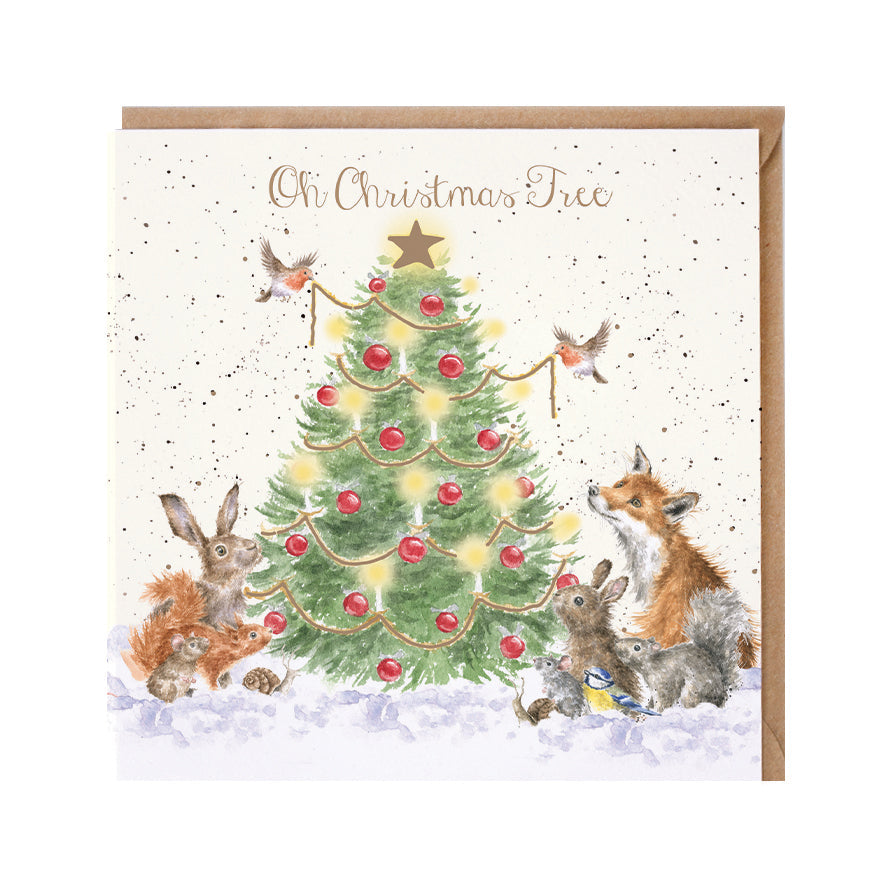 Wrendale Designs Christmas Card single WOODLAND ANIMALS TREE