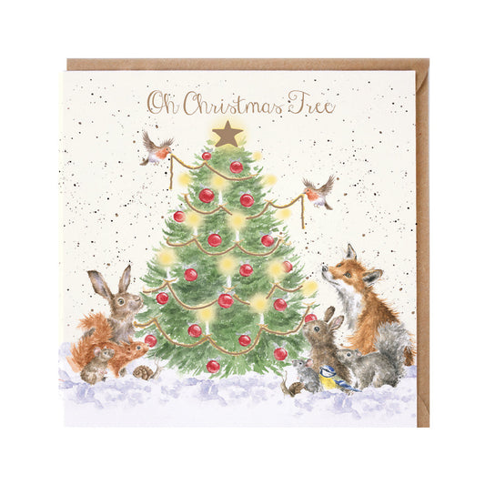Wrendale Designs Christmas Card single WOODLAND ANIMALS TREE