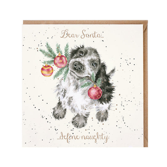 Wrendale Designs Christmas Card single PUPPY & baubles