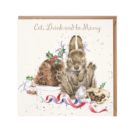 Wrendale Designs Christmas Card single RABBIT pudding
