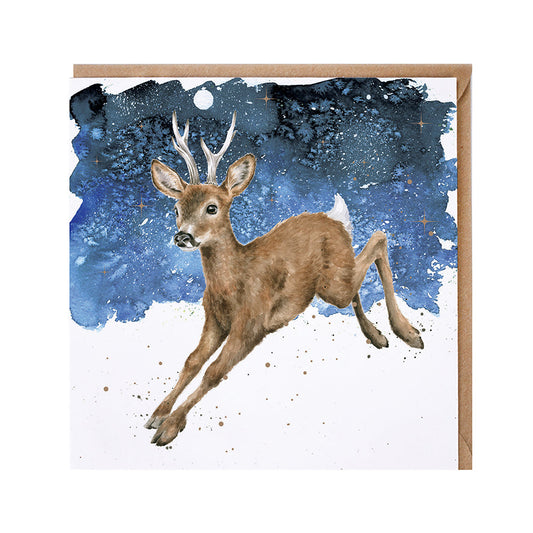 Wrendale Designs Christmas Card single DEER night sky