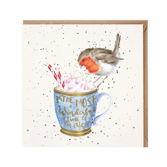 Wrendale Designs Christmas Card single ROBIN & Hot Chocolate