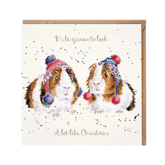 Wrendale Designs Christmas Card single GUINEA PIGS beanies