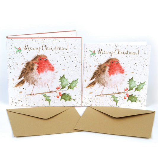 Wrendale Designs Chrsitmas Cards pack 8 ROBIN holly