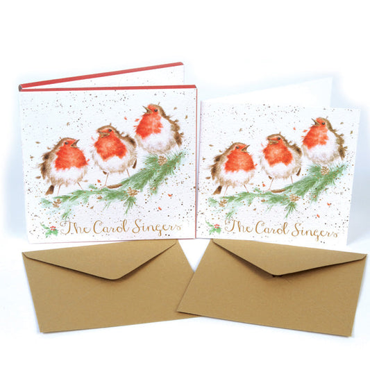 Wrendale Designs Chrsitmas Cards pack 8 ROBINS three singing