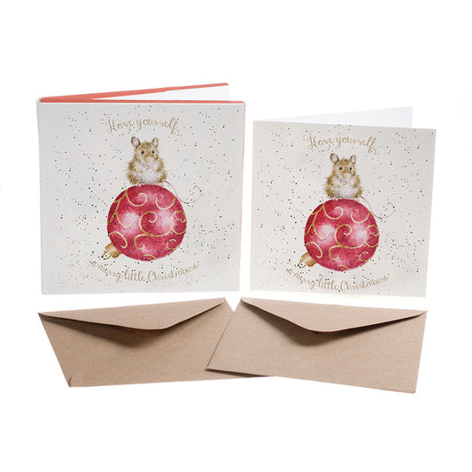 Wrendale Designs Chrsitmas Cards pack 8 MOUSE bauble
