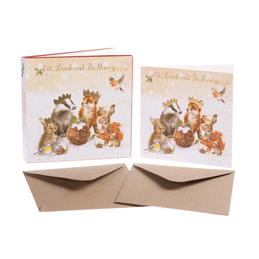 Wrendale Designs Chrsitmas Cards pack 8 WOODLAND ANIMALS pudding