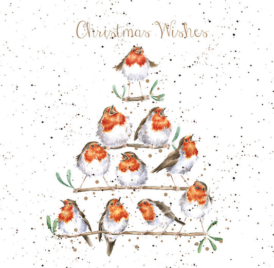 Wrendale Designs Chrsitmas Cards pack 8 ROBINS 10 singing