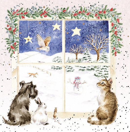 Wrendale Designs Chrsitmas Cards pack 8 DOG RABBIT MOUSE CAT window