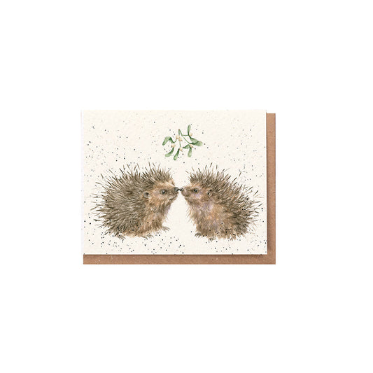 Wrendale Designs Chrsitmas Card Mini HEDGEHOG two mistletoe
