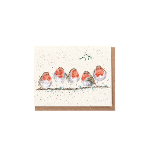 Wrendale Designs Chrsitmas Card Mini ROBINS five mistletoe