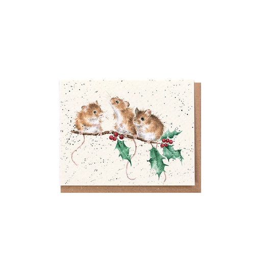 Wrendale Designs Chrsitmas Card Mini MICE 3 holly branch