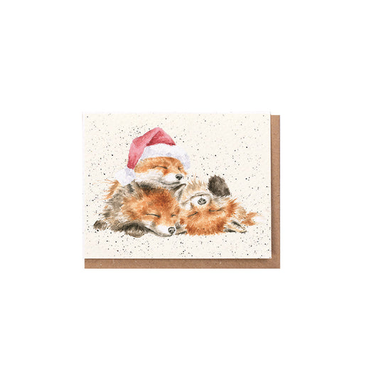 Wrendale Designs Chrsitmas Card Mini FOX CUBS sleeping santa hat