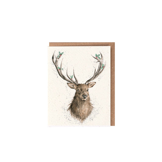 Wrendale Designs Chrsitmas Card Mini STAG holly antlers
