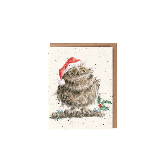 Wrendale Designs Chrsitmas Card Mini OWL santa hat
