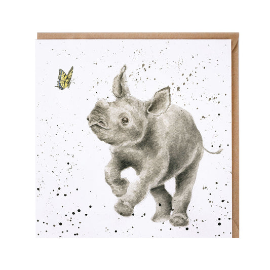 Wrendale Designs card Zoology Collection Rhinoceros THE CHASE