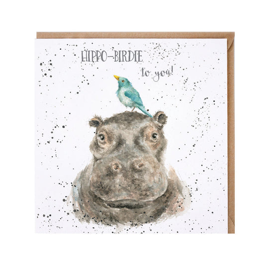 Wrendale Designs card Zoology Collection Hippopotamus HIPPO-BIRDIE TO YOU