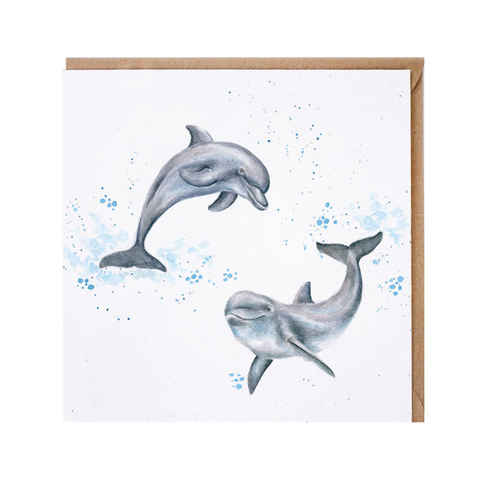 Wrendale Designs card Zoology Collection Dolphins FLIPPIN’ AROUND