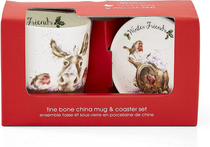 Wrendale Designs Christmas Mug & Coaster Set DONKEY & ROBINS