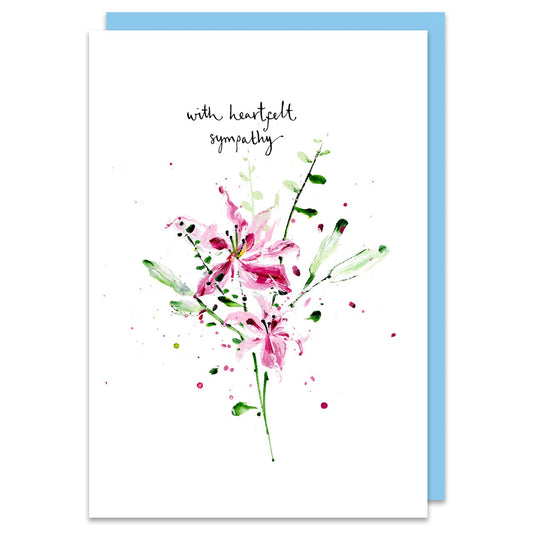 Sympathy card WITH HEARTFELT SYMPATHY lily