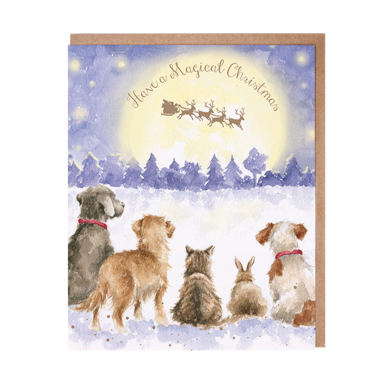 Wrendale Christmas Card rectangular CAT DOGS RABBIT santa