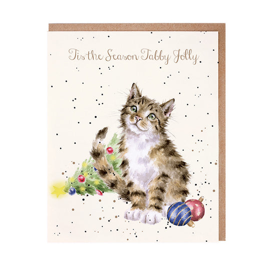 Wrendale Christmas Card rectangular CAT fallen tree