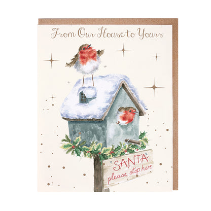 Wrendale Designs Christmas Cards pk-8 ROBINS Santa stop