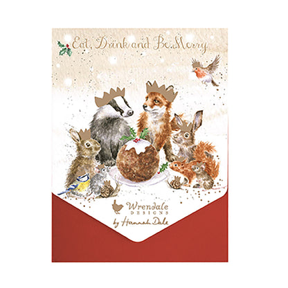 Wrendale Designs Christmas Cards pk-8 WOODLAND ANIMALS gold hats
