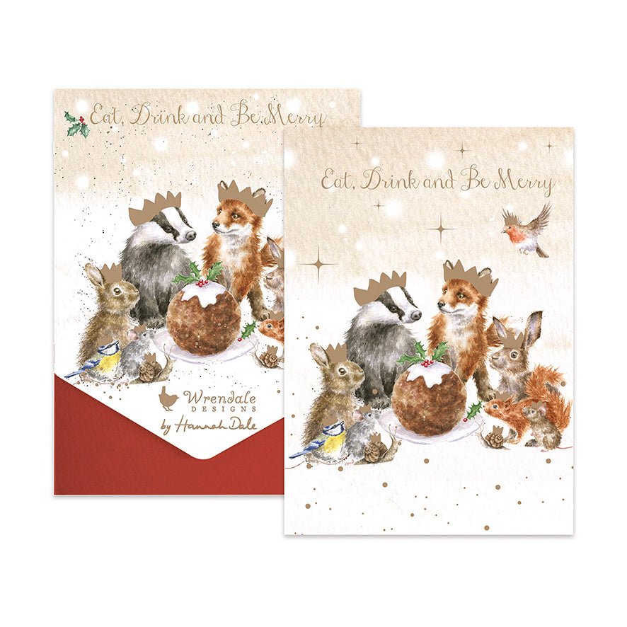 Wrendale Designs Christmas Cards pk-8 WOODLAND ANIMALS gold hats