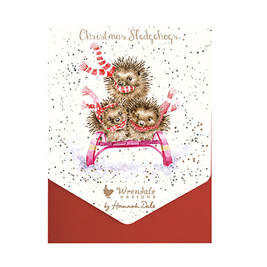 Wrendale Designs Christmas Cards pk-8 HEDGEHOGS red white scarves