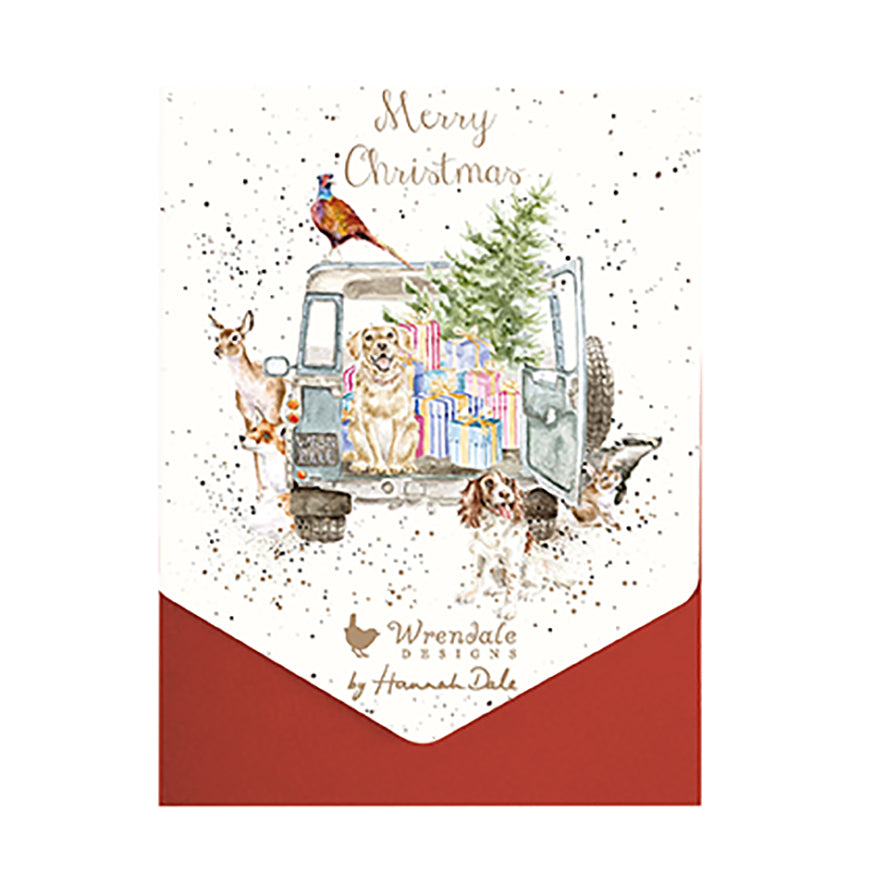Wrendale Designs Christmas Cards pk-8 DOGS xmas landrover