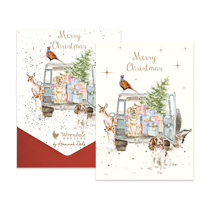 Wrendale Designs Christmas Cards pk-8 DOGS xmas landrover
