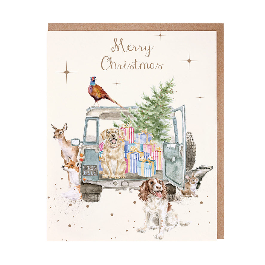 Wrendale Designs Christmas Cards pk-8 DOGS xmas landrover