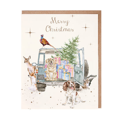 Wrendale Designs Christmas Cards pk-8 DOGS xmas landrover