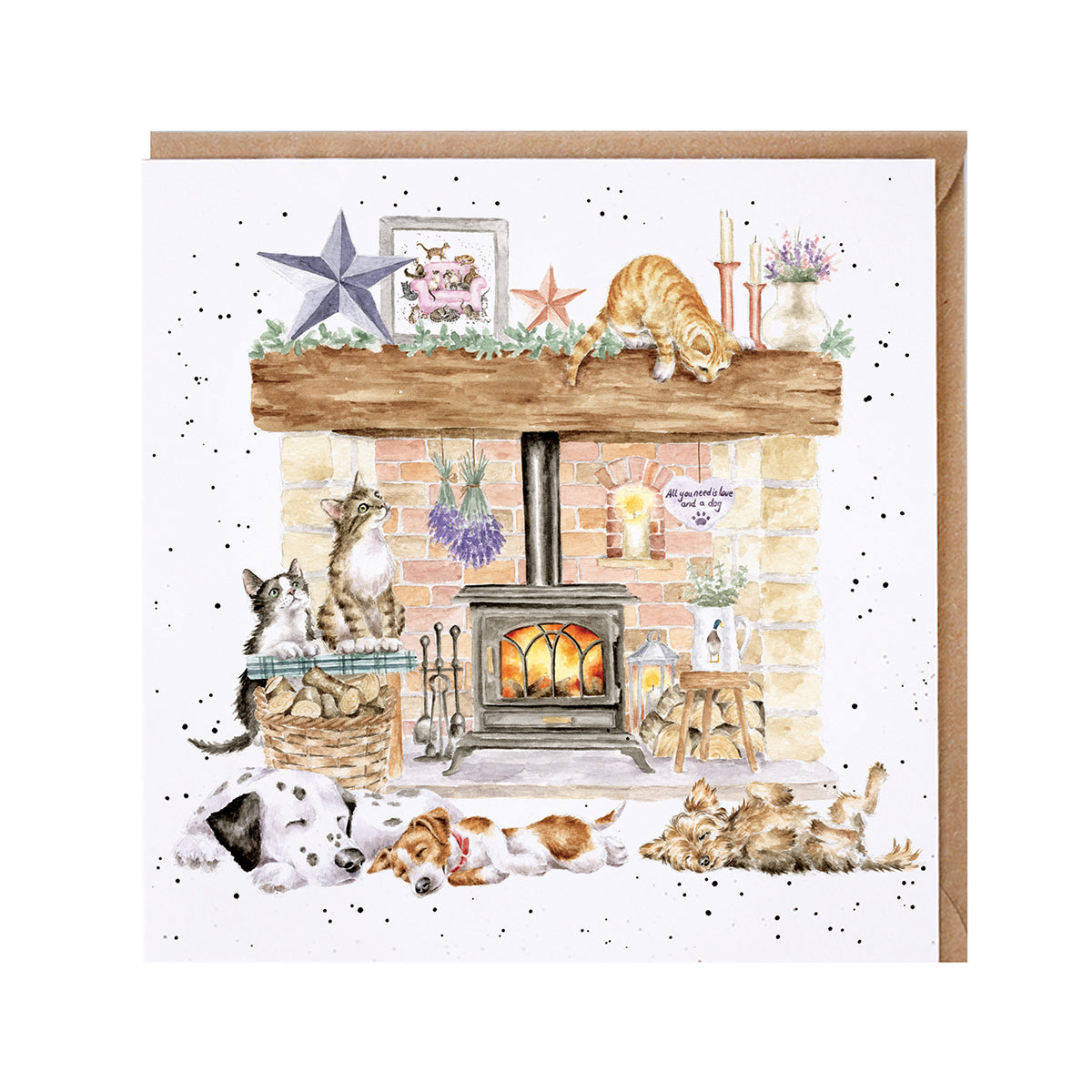 Wrendale Designs card Country Set THERE'S NO PLACE LIKE HOME cats dogs hearth