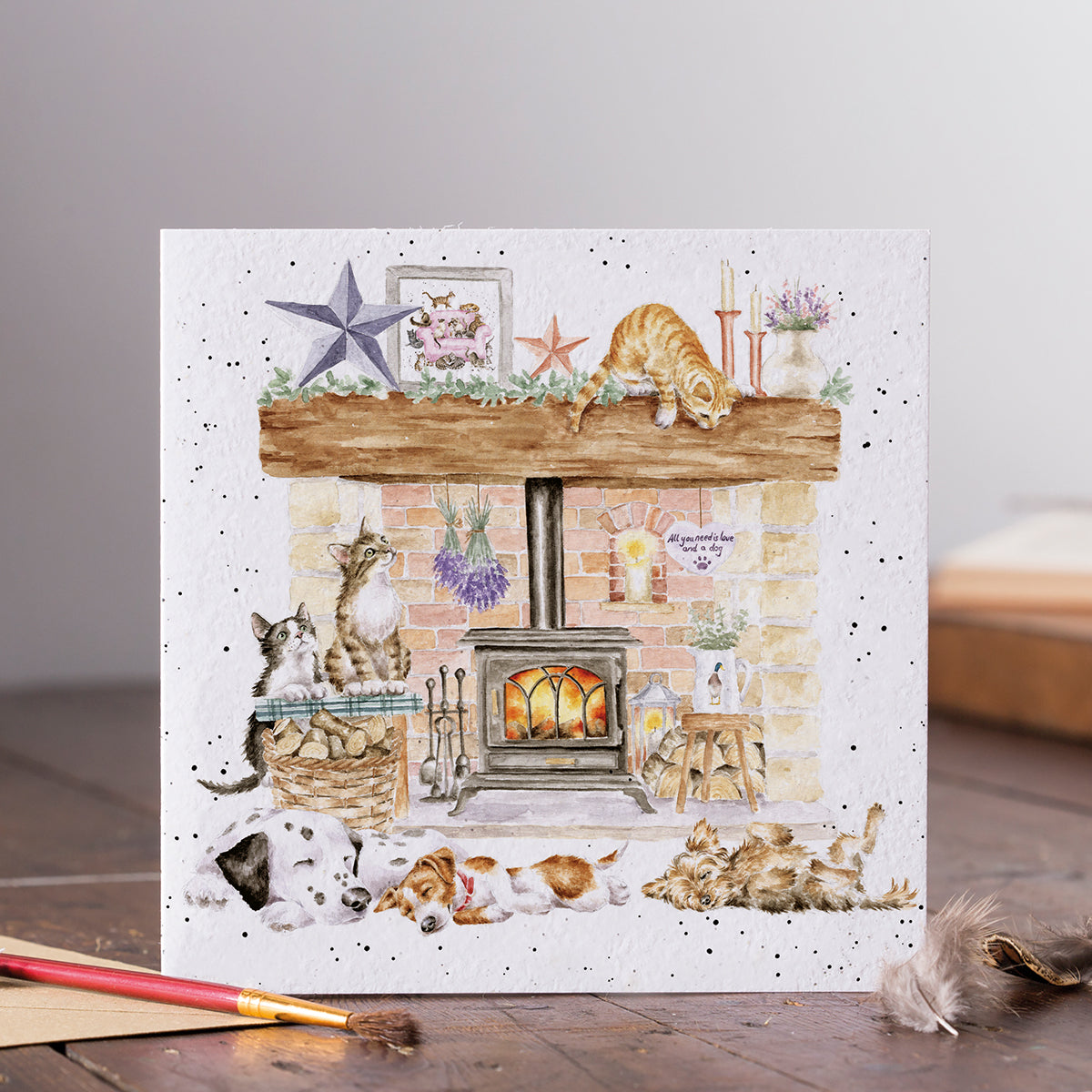 Wrendale Designs card Country Set THERE'S NO PLACE LIKE HOME cats dogs hearth