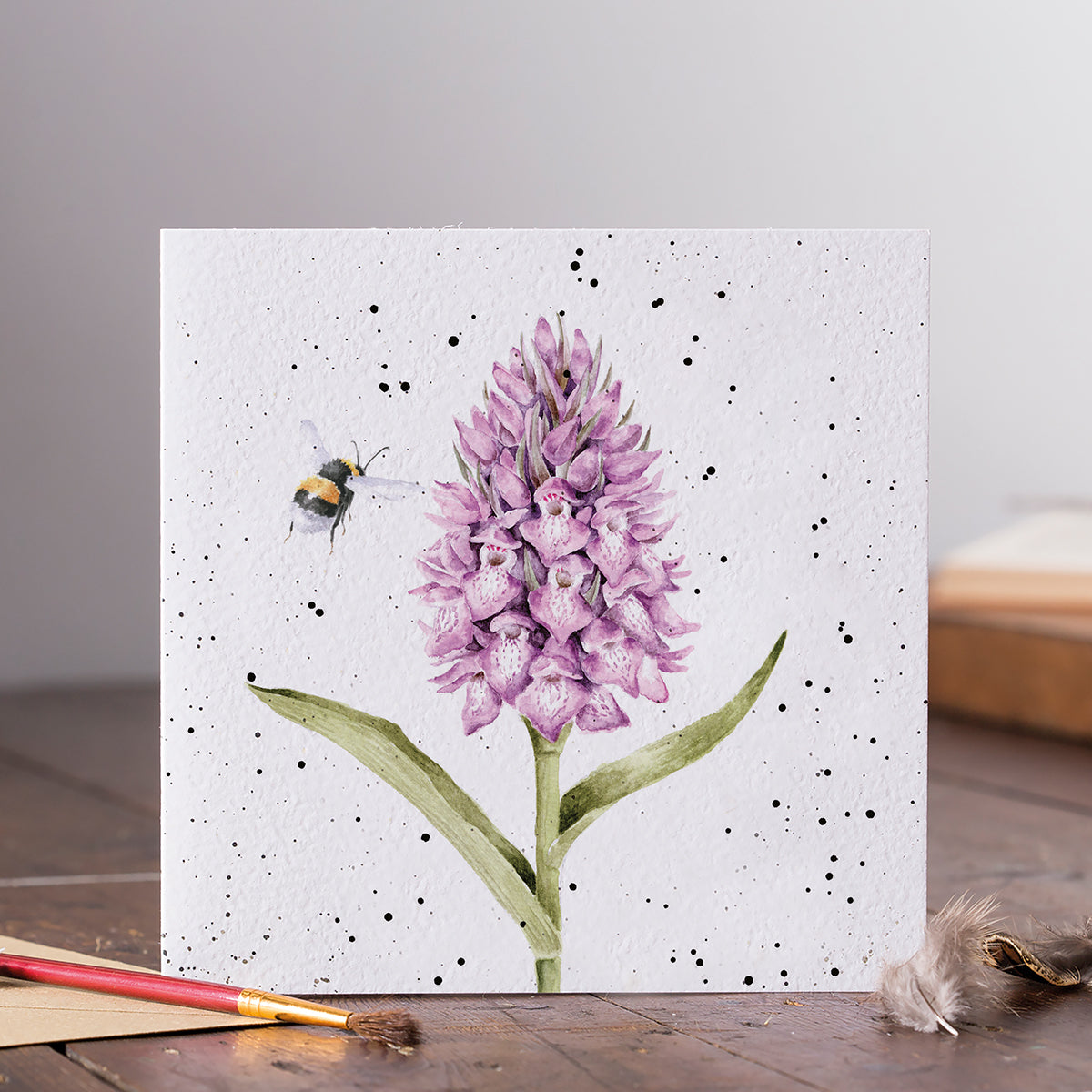 Wrendale Designs card Country Set MARSH ORCHID bee